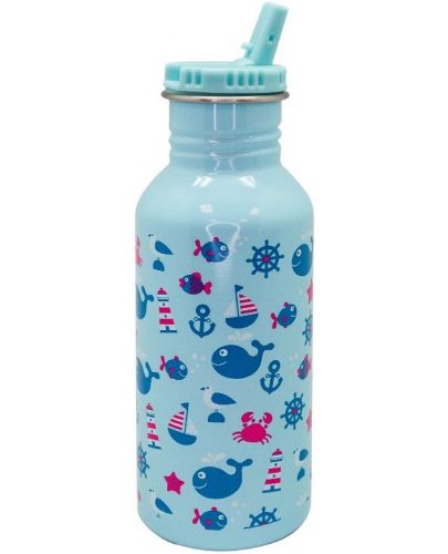 Детска бутилка със сламка Nerthus - Океан, 500 ml - 1