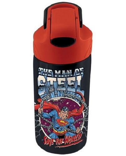 Детска бутилка от неръждаема стомана Graffiti Superman - черна, със сламка, 500 ml - 1