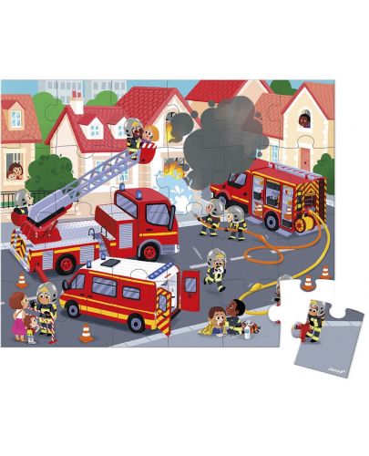 Детски пъзел в куфар Janod - Пожарникари, 24 части - 2