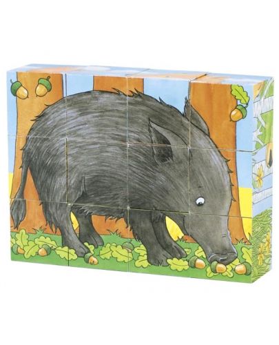 Детски дървени кубчета Goki - Горски животни - 6