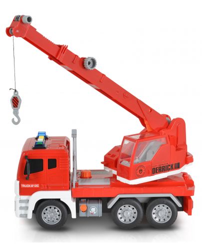 Детска играчка Moni Toys - Камион с кран и кука, червен, 1:12 - 3