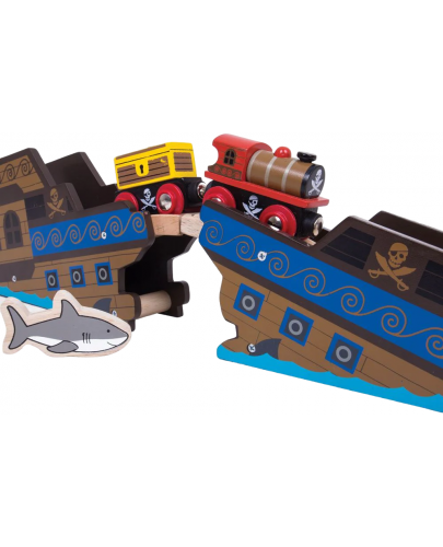 Детски дървен комплект Bigjigs - Пиратски влак - 2