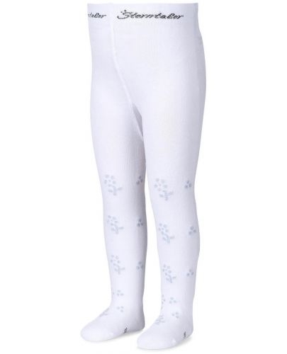 Детски чорапогащник Sterntaler - На сребърни цветенца, 74 cm, 6-9 месеца, бял - 1