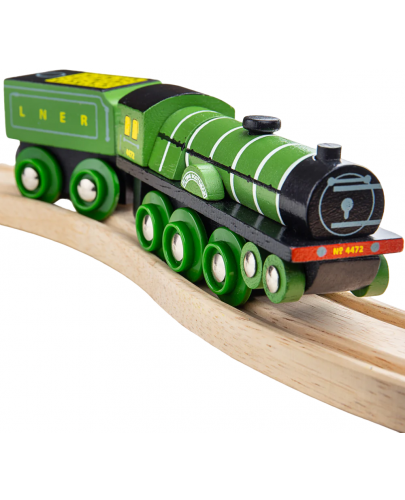 Детска дървена играчка Bigjigs - Парен локомотив, зелен - 3