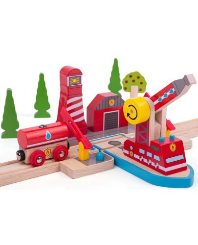 Детски дървен комплект Bigjigs - Морско влаково спасяване при пожар - 1