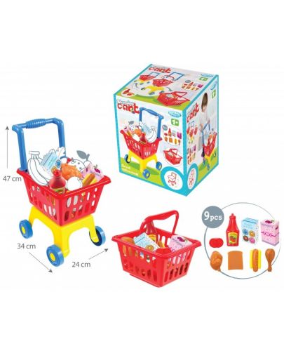 Детска играчка Mochtoys - Количка за пазаруване с кошница - 1