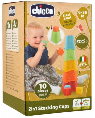 Детска играчка 2 в 1 Chicco  - Кула с чаши, 10 части - 5