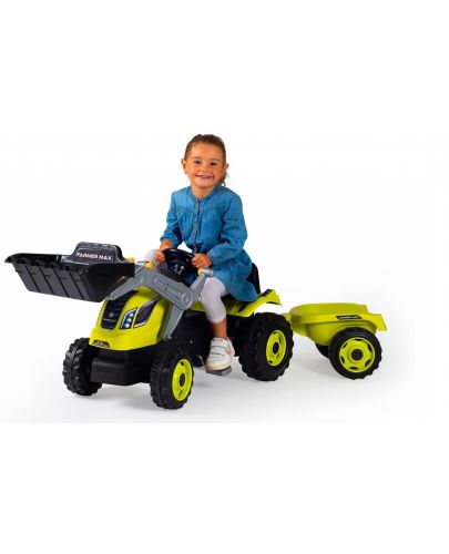 Детски трактор с педали и лопата Smoby Farmer XL - С ремарке, зелен - 2