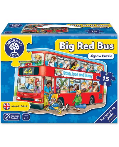 Детски пъзел Orchard Toys - Големият червен автобус, 15 части - 1
