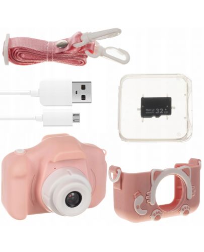 Детска играчка Iso Trade - Фотоапарат с 32GB карта памет, розов - 8