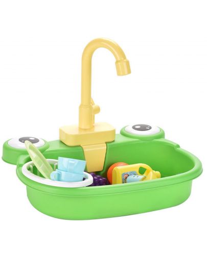 Детска кухненска мивка Ntoys - С течаща вода и аксесоари, Жаба, асортимент - 1