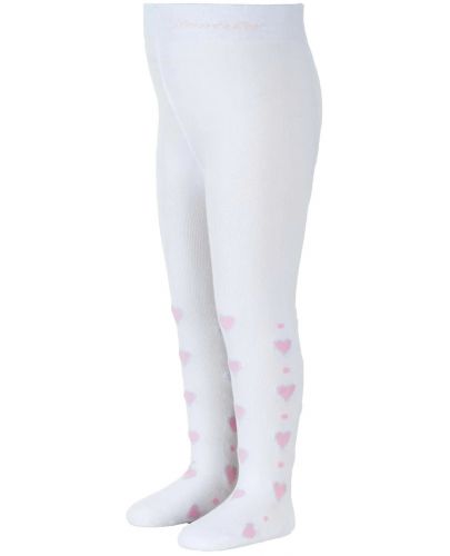 Детски чорапогащник на сърца Sterntaler - 86 cm, 18-24 месеца, бяло-розов - 1