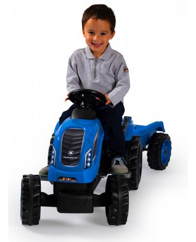 Детски трактор с педали Smoby Farmer XL - С ремарке, син - 2