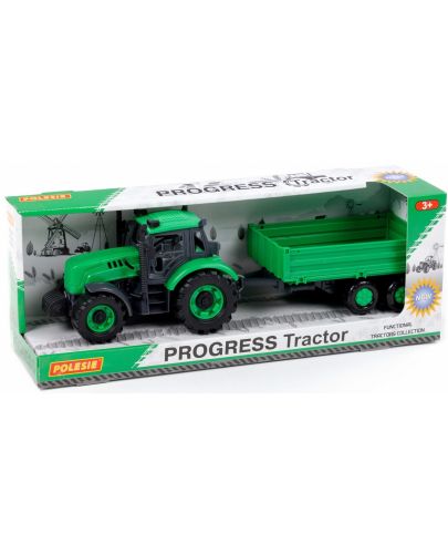 Детска играчка Polesie Progress - Инерционен трактор с ремарке - 1
