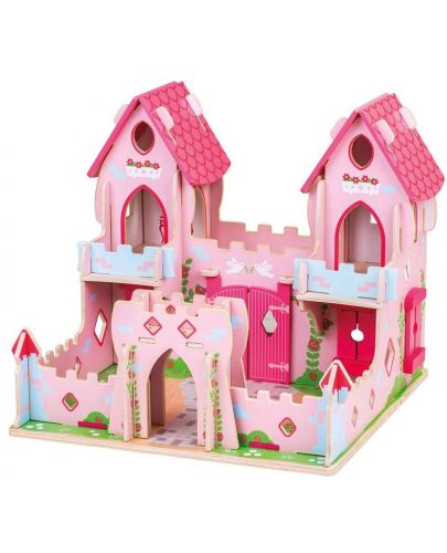 Детска дървена играчка Bigjigs - Замъкът на приказките, розов - 1