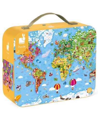 Детски пъзел в куфар Janod - Карта на света, 300 части - 1