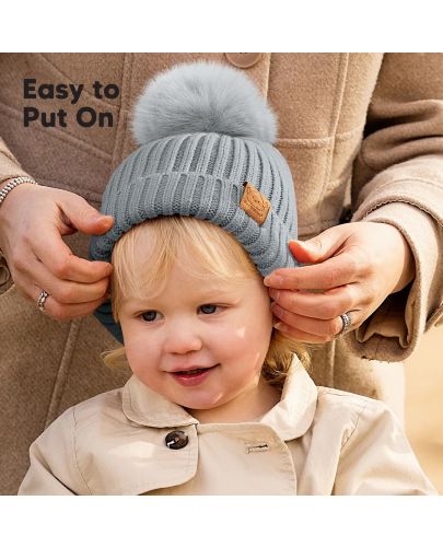 Детска зимна шапка KeaBabies - 6-36 месеца, сива, 2 броя - 5