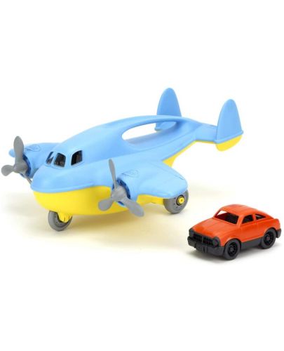 Детска играчка Green Toys - Карго самолет, с количка, син - 1