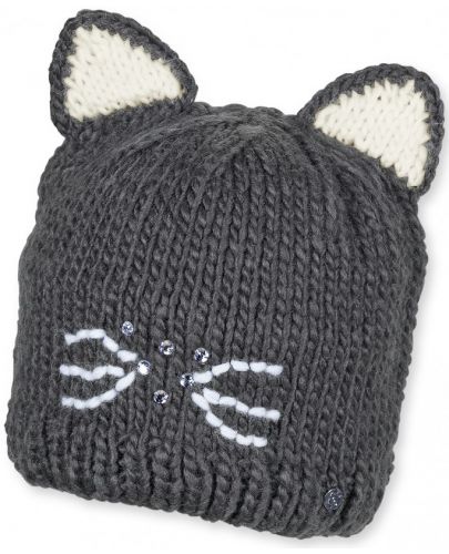 Детска плетена шапка Sterntaler - Коте, 51 cm, 18-24 месеца, сива - 1