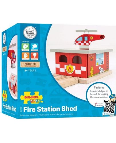 Детска дървена играчка Bigjigs - Пожарна станция - 1