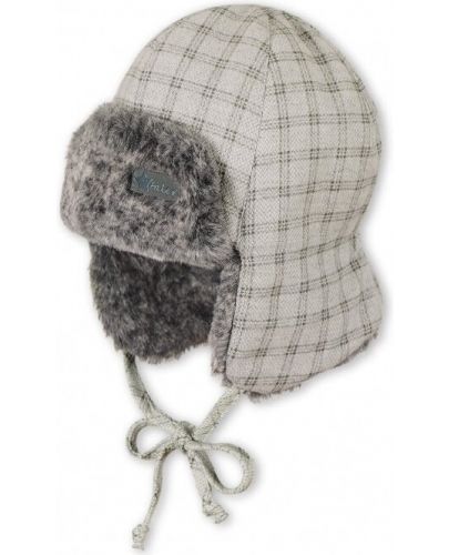 Детска шапка ушанка Sterntaler - 45 cm, 6-9 месеца, бежово каре - 1