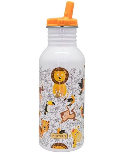 Детска бутилка със сламка Nerthus - Джунгла, 500 ml - 1