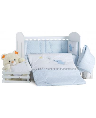 Спален комплект с балдахин Dizain Baby - Слонче, син, 6 части, 60 х 120 - 1