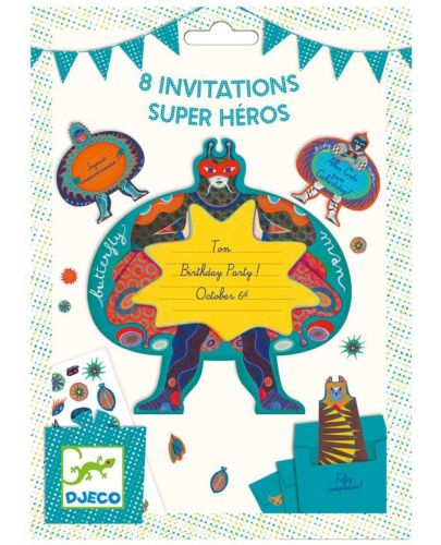 Комплект покани за парти Djeco - Superheros, 8 броя - 1