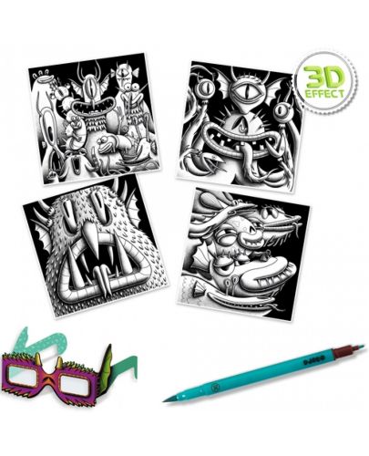 Комплект за рисуване Djeco - 3D картини Funny Freaks - 2