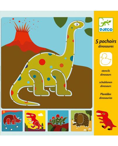 Комплект шаблони за рисуване Djeco - Динозаври - 1