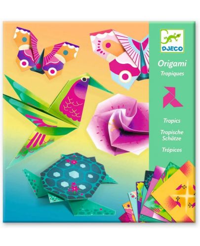 Комплект за оригами Djeco - Тропик, с 24 неонови хартии - 1