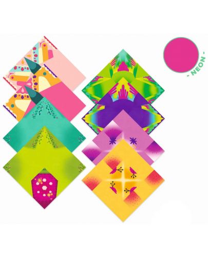 Комплект за оригами Djeco - Тропик, с 24 неонови хартии - 2