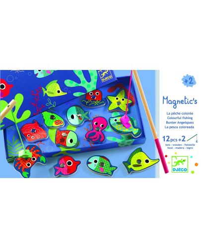 Детска игра с магнитни фигури Djeco - Цветен риболов - 2