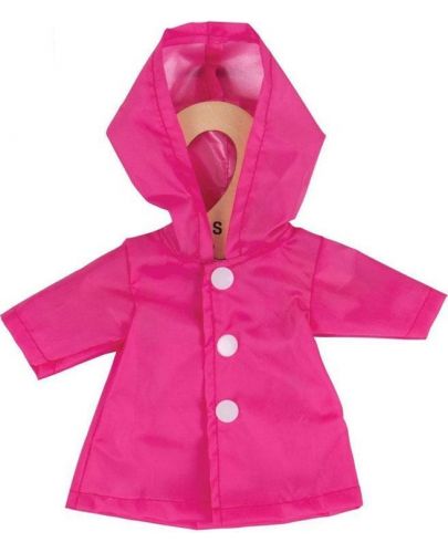 Дреха за кукла Bigjigs - Розов дъждобран, 25 cm - 1