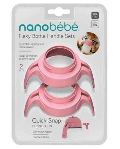 Дръжки за силиконови бутилки Nanobebe - 2 броя,  розови - 1