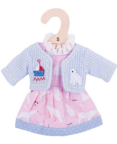Дреха за кукла Bigjigs - Розова рокля с жилетка, полярна мечка, 25 cm - 1