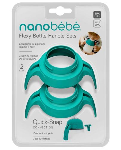 Дръжки за силиконови бутилки Nanobebe - 2 броя, минт - 1
