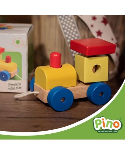 Дървена играчка за дърпане Pino - Малко локомотивче - 1