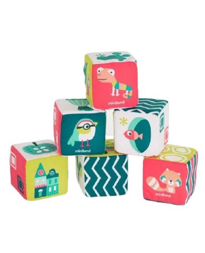 Дрънкащи кубчета Miniland - Eсо, меки и цветни  - 1