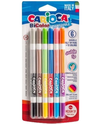 Двуцветни флумастери Carioca Bi-Color - 6 броя, суперизмивни - 1