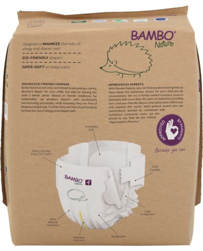 Еко пелени за еднократна употреба Bambo Nature - Размер 4, L, 7-14 kg, 24 броя, хартиена опаковка - 3
