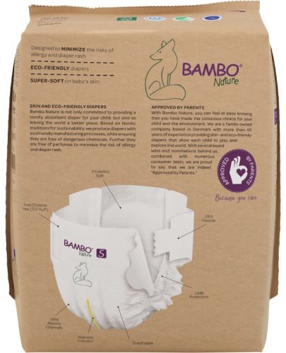 Еко пелени за еднократна употреба Bambo Nature, размер 5, XL, 12-18 kg, 22 броя - 6