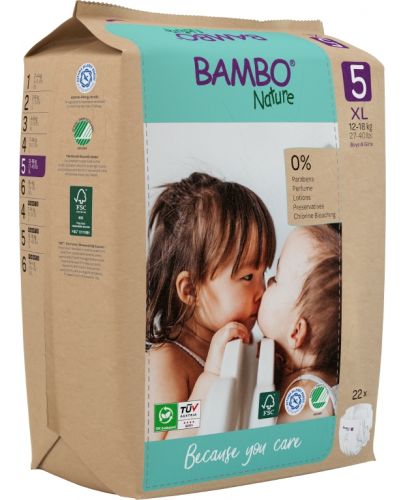 Еко пелени за еднократна употреба Bambo Nature, размер 5, XL, 12-18 kg, 22 броя - 5