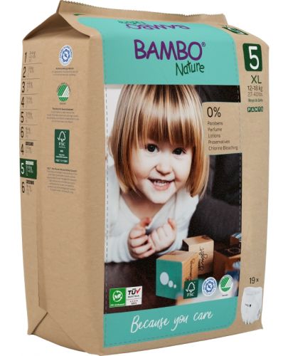 Еко пелени тип гащи Bambo Nature - Pants, размер 5, XL, 12-18 kg, 19 броя, хартиена опаковка - 4