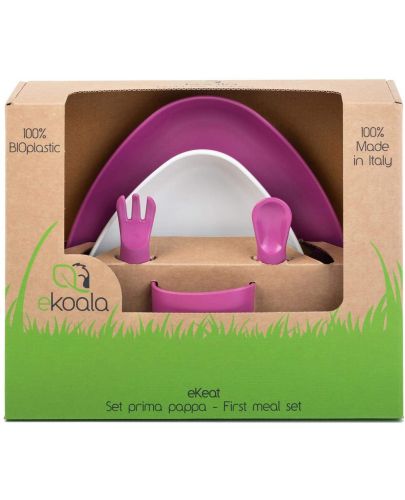 Еко комплект за хранене еKoala - Бяло и лилаво, 5 части  - 1