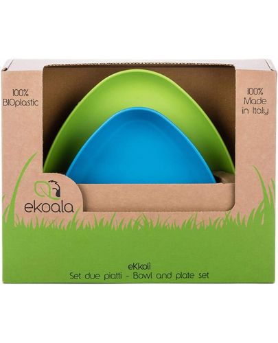 Еко комплект за хранене eKoala - 2 чинии, синьо и зелено - 1