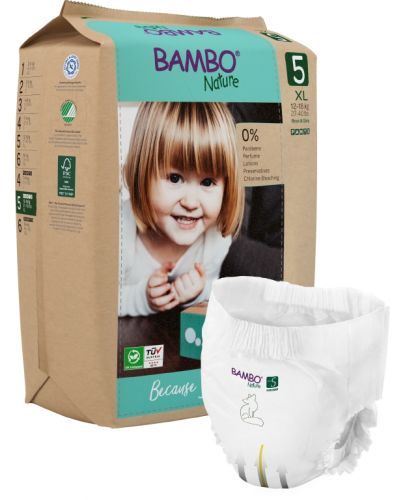 Еко пелени тип гащи Bambo Nature - Pants, размер 5, XL, 12-18 kg, 19 броя, хартиена опаковка - 1