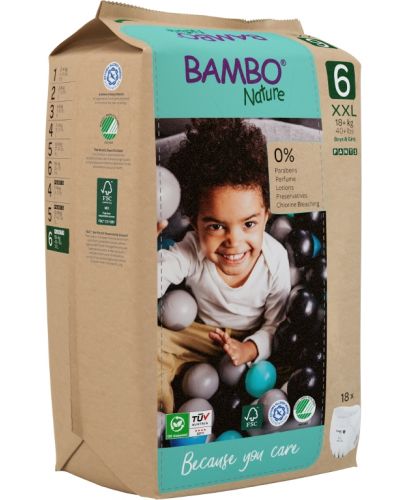 Еко пелени тип гащи, Bambo Nature Pants, размер 6, XXL, 18+ кг., 18 броя, хартиена опаковка - 5