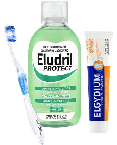 Elgydium & Eludril Комплект - Антикариесна паста и Вода за уста, 75 + 500 ml + Четка за зъби, Soft - 1