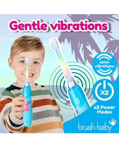 Електрическа четка за зъби Brush Baby - Kidzsonic,Фламинго, с батерии и 2 накрайника - 3